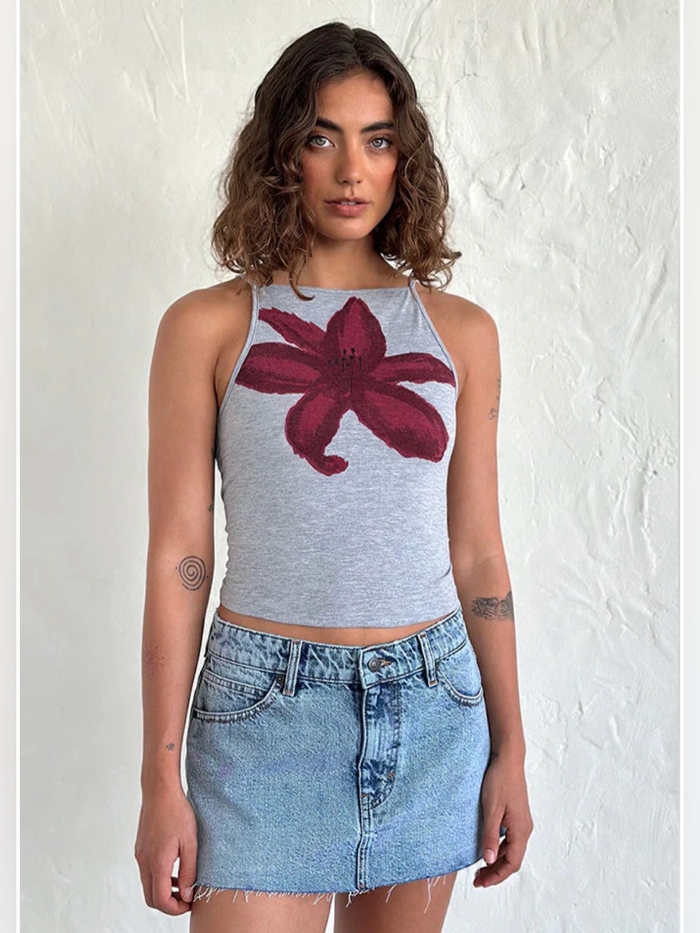 Motel Rocks Raw Hem Denim Mini Skirt in Vintage Medium Blue Wash